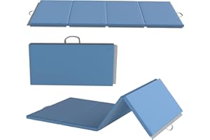 HOMCOM Tapis de gymnastique pliable, tapis gymnastique épais, avec poignée, tapis de sol pour yoga, mma, sport, fitness, pilates, revêtement synthétique, bleu clair