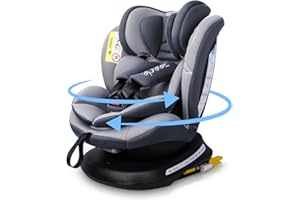 Reecle 360 Swivel Baby Car Seat with ISOFIX, Group 0+1/2/3 (0-36 kg), Approx. 0-12 Years (Grey)