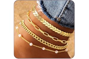 CharmBurst 4 piezas de tobilleras para mujer, set ajustable de 4 capas, impermeable e hipoalergénico, joyería de tobillo de verano para playa, cadena de eslabones
