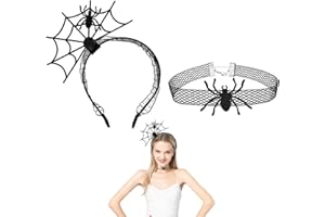 CAIKAILIOR 2 Stück Halloween Haarreif,Halloween Accessoires Damen Kostüm Spinne Haarreifen Spinnen Haarschmuck Erwachsene Kopfschmuck Spinnenkostüm Zubehör Spinnennetz Stirnband Halskette,für Hexen kopfbedeckung