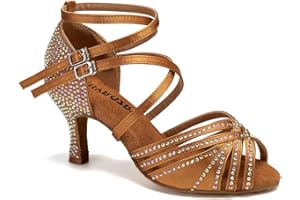 RUYBOZRY Latino Buty do tańca damskie z błyszczącymi otwartymi końcówkami buty do tańca towarzyskiego podeszwa zamszowa damska Salsa Bachata,Model YC-D27