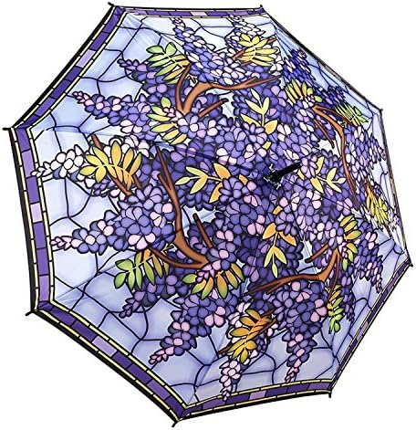 Hanging Wisteria Stained Glass Walking Stick Everyday Umbrella - One Size, Purple