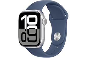 Apple Watch Series 10 GPS 42 mm Smartwatch with Silver Aluminium Case with Denim Sport Band - S/M. Fitness Tracker, ECG App, Always-On Retina Display, Water Resistant