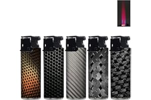 SEPILO 5X Sturmfeuerzeug Turboflamme Turbofeuerzeug Top Motive Turbo Flamme Feuerzeug mit Schutzkappe absolut windfest Gasfeuerzeug nachfüllbar (Metal Plates)