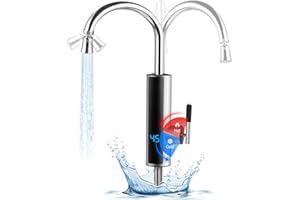 LIFEJXWEN Rubinetto Elettrico in Acciaio Inossidabile, Scaldacqua Elettrico Istantaneo 3000 W, Rubinetto da Cucina con Display della Temperatura LED, Rotazione a 360 ° (B)
