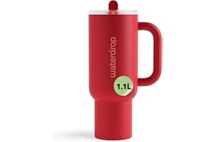 WATERDROP MICRODRINK waterdrop® Gourde Isotherme avec Paille 1.1 litre - Froid Pendant 12 Heures, Mug Isotherme, Tasse Isotherme avec Poignée, Bouteille d'eau en Acier Inoxydable