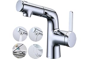 BuntHaus Rubinetto Bagno Lavabo con Doccetta Estraibile e Conveniente Getto Superiore, Miscelatore Monocomando a 3 Modalità, Aeratore Rimovibile, Senza Piombo, Moderno Cromato