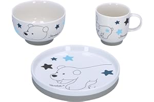 Sterntaler Baby Unisex Children's Crockery Set, Porcelain Crockery Set, 3-Piece Polar Bear Elia, Breakfast Set, Baby Tableware, White
