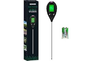 Sonkir pHmetro del Suolo, Kit di Attrezzi da Giardinaggio per Tester di umidità/Luce/PH/Temperatura 4-in-1 per la Cura delle Piante, misuratore di Terreno per Giardino, Batteria Inclusa (Nero)
