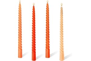 BOLOSA 10'' Long Tapered Candles, Pack of 4 Twisted Orange Candles, Non Drip Non Scented Spiral Coloured Candle for Candlesticks Table Dinner Christmas Halloween Home Decor