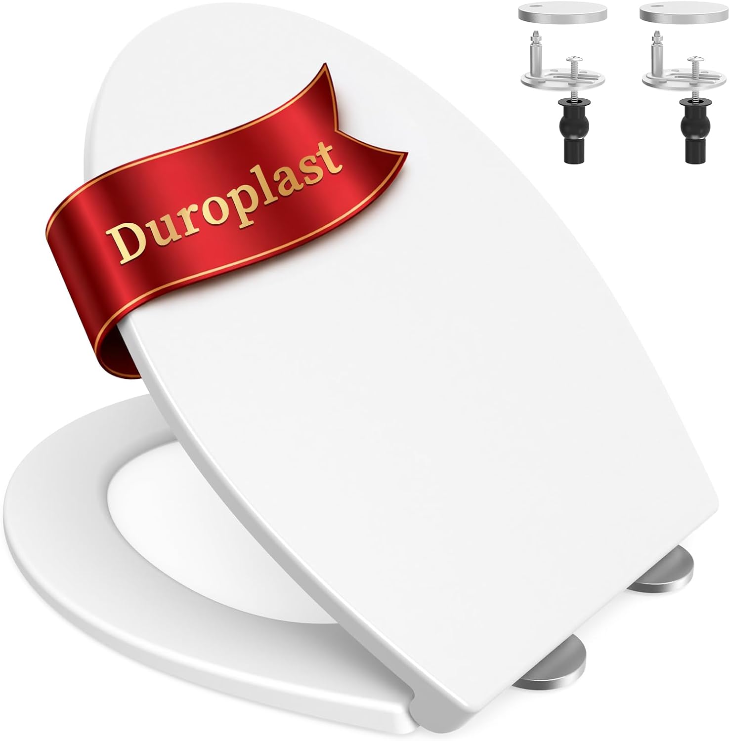 SURFOU Tapa WC Universal en Forma de O, Asiento de Inodoro de Duroplast con Cierre Suave, Soporta hasta 200 kg, Desmontaje Rápido para Limpieza Fácil, con Gomas para Fijación Estable