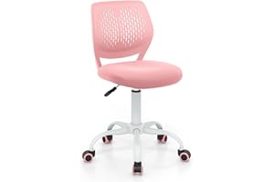 COSTWAY Kids Desk Chair, Height Adjustable Swivel Computer Chair with PU Casters & Gas Lift, Ergonomic Mesh Task Study Chairs for Boys Girls (Pink)