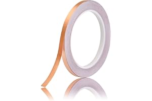 FEPITO Feuille de Cuivre Bande (0.24inch x 66ft) pour Guitare et EMI Shielding, répulsifs Slug, Vitrail, Artisanat, réparation électrique, Mise à la Terre-adhésif conducteur