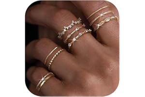 LOLIAS 9PCS Non Tarnish Gold/Silver Stacking Rings for Women Waterproof Cubic Zirconia Adjustable Rings Set Wedding Thumb Statement Engagement Promise Ring