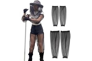 Wisebom Filet de Tête Anti-Moustique, 5Pcs Moustique Protection de Tête Filet Respirants Manchons de Bras et Jambes Anti-Moustiques avec Sac de Rangement pour Extérieur Camping Pêche (Noir)