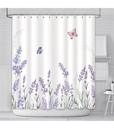 Pink & Grey Floral Shower Curtain - Watercolor Flower Design, Waterproof Polyester 72x72 Inch