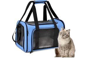 Miyacare Transporttasche für Katze Hund, Faltbare katzentasche Transportbox, Hundetasche Tragetasche mit Einstellbar Schultergurt, für Mittel Kleine Hund Katze Haustiere im Flugzeug (Blau, M)