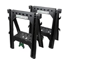 Metabo HPT Folding Sawhorses, Heavy Duty Stand, 4 Sawbucks, 1200 Pound Capacity, Built-in Cord Hooks and Shelves, 2-Pack (115445M)