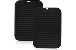 MOVSTRIKER 2 Pack Silicone Trivets for Kitchen Worktops, Multipurpose Trivets for Hot Pans Silicone Heat Resistant Mat Kitchen Worktop Protector for Hot Dishes Pots No Slip(Black, 30x23cm)