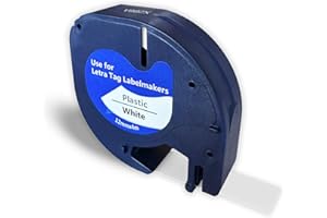 Typicshop - Cinta de Etiquetas 4 Metros compatible con Dymo LetraTag | Recambios Etiquetadora | Cartucho de Repuesto para Rotuladora Portátil | Negro sobre Blanco | 91201 LT-100H LT-100T LT-110T XR