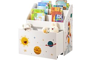 SONGMICS Scaffale per Giocattoli, Libreria per Bambini a 3 Scomparti, Contenitore Portagiochi Estraibile con Ruote, Multiuso, per Cameretta e Stanza dei Giochi, Bianco GKR41WT