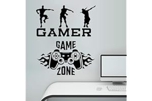 CUAYAES 2 Pack Gaming Stickers Boys Wallpaper for Bedroom, Removable Gaming Wall Art Wall Stickers, Game Zone Gamer Controller & Dance Gaming Theme Vinyl Gamer Wallpaper for Gaming Room