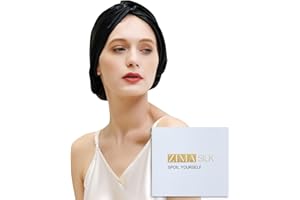 ZIMASILK - Gorro de seda 100 % de morera de 22 mm para dormir con elástico que se adapta a la cabeza y plisado clásico, gorro de seda para el cuidado del cabello de la mujer (1 unidad, negro)