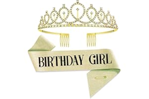 ZHOUHON Geburtstagskrone Geburtstags SchäRpe Prinzessin Krone Glitzer Rose Gold Geburtstag Mädchen Schärpe & Strass Tiara Kit für Geburtstag Geschenk Party Zubehör und Dekorationen (Pink)