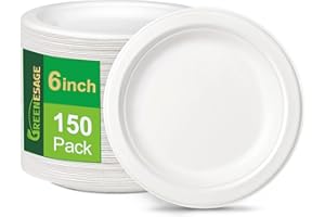GREENESAGE Piatti usa e getta, 150 pezzi, piatti di carta, 15 cm, bianchi, rotondi, piatti usa e getta, piccoli piatti di carta biologici