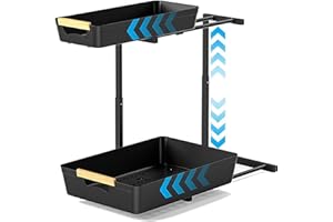 HASA zone Extraíble Organizador Bajo Fregadero de 2 Niveles, Ajustable en Altura 33.5-41.5 cm Organizador Cocina, Almacenamiento y Organización en Cocina et baño, Negro