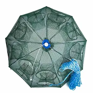 Proberos 16 Holes Folded Fishing Net with Buoy Ring 6m Rope, Fishing Trap for Catching Crab Shrimp Lobster Crayfish Crab Mesh Trap Fishing Net for River Creek