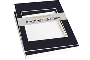 TUKA-i-AKUT 5X Passe-partout da A3 (per Foto da 20,8x29,5 cm), Senza Acidi e Resistente All'invecchiamento, Passepartout per Inquadrare Foto, Poster, Stampe d'Arte, ECC. Nero, TKD9100-A3-5x