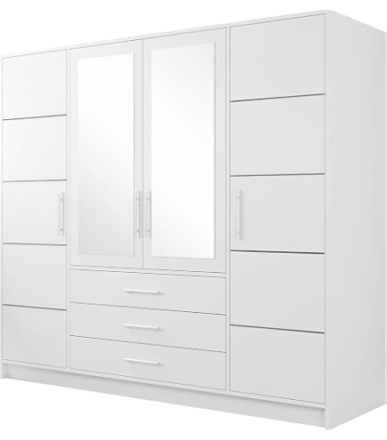 Brent - Kleiderschrank mit Spiegel, Garderobenschrank (BxHxT) 200x200x60 cm, Schrank mit Türen, Schlafzimmerschrank mit Regalen