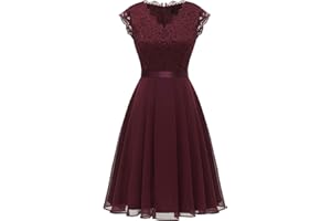 Dressystar Damska elegancka sukienka balowa, dekolt w serek, koronka, szyfon, długa sukienka koktajlowa