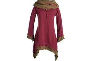 Vishes - Alternative Bekleidung - Lagenlook Zipfelkleid aus Eco Fleece mit Langen Ärmeln und großem Kapuzenschalkragen