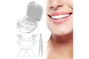 JUXINE False Teeth Set for Adults, Instant Veneers Dentures Fake Teeth,Braces Whitening Cosmetic Tooth Covering Snap on Smile Teeth Cosmetic Veneers Teeth Temporary Dentures Top and Bottom