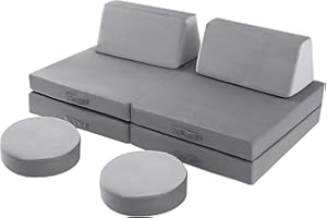 ‎MEMORECOOL MeMoreCool Spielsofa für Kinder, Modulares Sessel Couch für Kuschelecke Kinderzimmer, Schlafsofa, 8-teiliges Kinder Sofa Spielset, Schaumstoff Sofa Bed mit Schlaffunktion für Mädchen Jungen, Grau