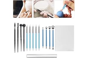 VCRANONR 15 Pcs Clay Sculpting Tool Set Polymer Clay Pottery Tools Ball Stylus Dotting Tools Acrylic Clay Roller and Sheet Pottery Tools for Rock Painting Art Carving Embossing Nail Art DIY Cake Decor