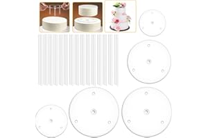 NICAVKIT Talerz na tort, 5 paterów na tort, podstawa do ciasta (9/12/16/20/20 cm) z 15 kołkami rozporowymi z tworzywa sztucznego, wielokrotnego użytku, do złożonych ciast, na wesele, urodziny, festiwal