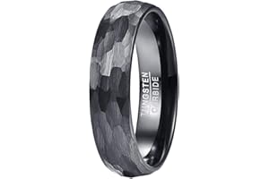 VAKKI 4/6/8mm Black Brushed Hammered Tungsten Carbide Rings for Men Women Engagement Wedding Bands Domed Style Comfort Fit Size J 1/2 to Y