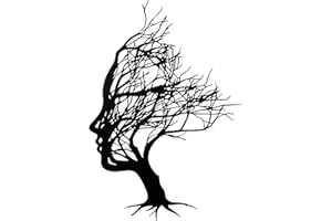 Huspox Abstract Tree Face Metal Wall Art Decor 40x28cm, Tree of Life Women Face Wall Hanging Sculpture Black