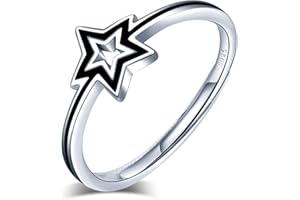 MicVivien Negro Estrella Anillo ajustable Plata de ley 925 para Mujeres Niñas