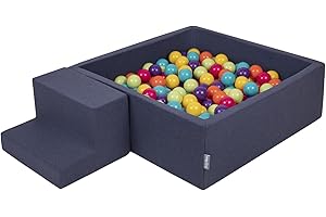 KiddyMoon Aire De Jeux en Mousse avec Carré Piscine À Balles (200 Balles) pour Enfants, Bleu Foncé:Vertclr/Jaune/Turq/Orange/Rfoncé/Violet