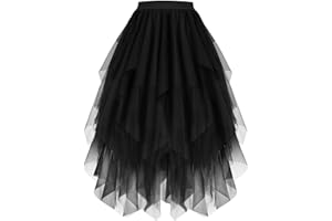 WERFORU Damska spódnica tiulowa, wysoka niska warstwa, nieregularna, tiulowa, linia A, spódnica midi, letnia spódnica Puffy Fee