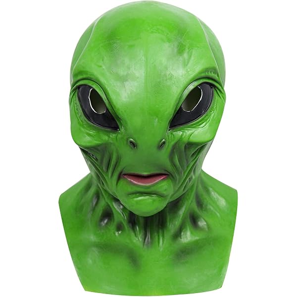 Máscara Alienígena De PVC Con Capucha – Disfraz Unisex Para Halloween Y Fiestas De Cine – Talla Única Verde Y Negro