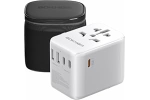 BOKHOM Worldwide Travel Adapter With USB-C PD 30W Fast Charging, Universal Socket, Dual 10A Fuses, Surge Protection - All-in-One International Adapter for EU UK US AU Plugs