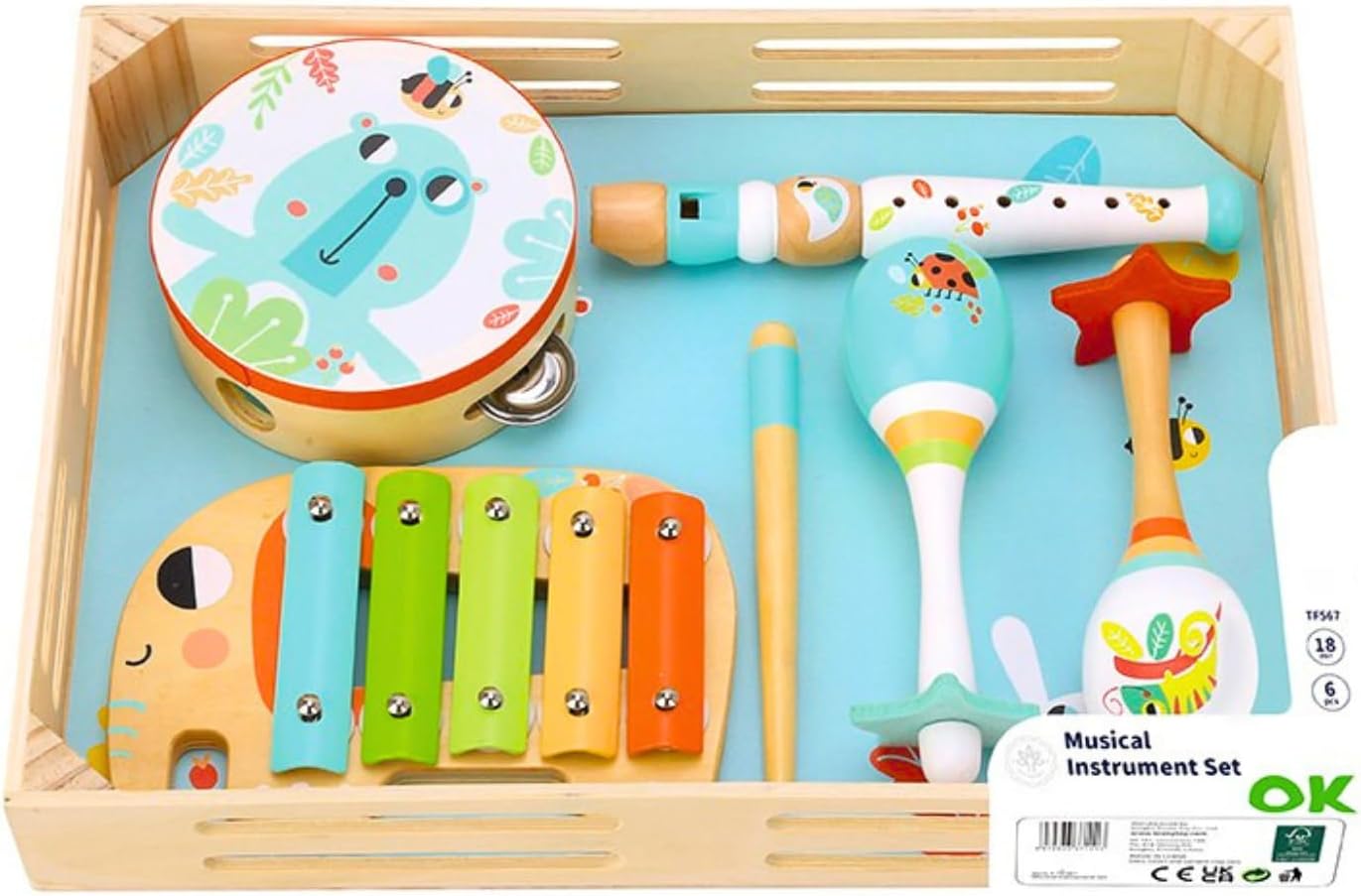 Momo Kids® Set de Instrumentos Musicales para Niños | Juguetes Montessori 2 años | Pandereta Tambor Infantil, xilófono Bebe, Maracas y Flauta | Instrumentos Musicales Bebe | Regalo Niña 2 Años