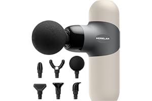 MORELAX Mini pistola de masaje, masajeador portátil de percusión muscular de tejido profundo, masajeador deportivo eléctrico de mano con 6 cabezales de masaje y 4 velocidades, el mejor regalo (Almendra)