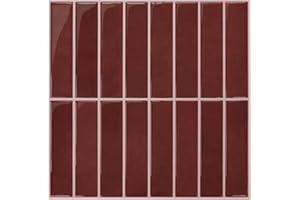 Commomy 10 sztuk płytki samoprzylepne do kuchenne i łazienkowe, 30,5 x 30,5 cm, błyszcząca czerwony retro, 3D winylowe peel and stick naklejek na ścianę