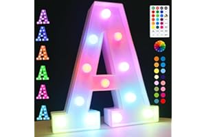 OYCBUZO Light Up Colorful LED Marquee Letter Lights, 18 Colors Changing Alphabet Letters Sign with Remote Timer for Night Light Wedding Birthday Party Lamp Christmas Home Bar Decor- Colorful A